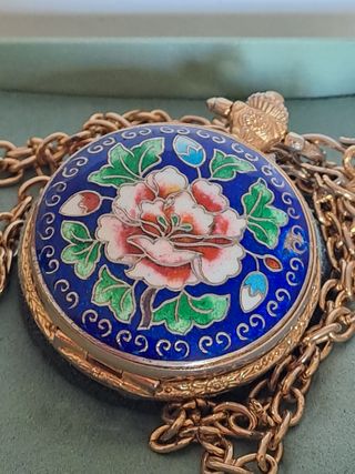 Orologio da tasca smalto Cloisonné floreale