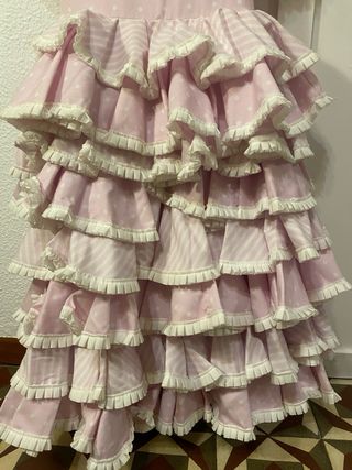 Vestido de flamenca rosa y blanco