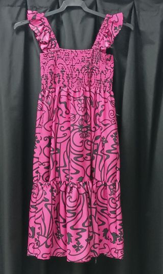 Vestido largo estampado fucsia y negro