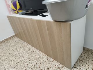 Mueble TV comedor madera y blanco
