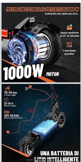 Patinete Eléctrico Todimart 1000W+Casco Aparte 20€