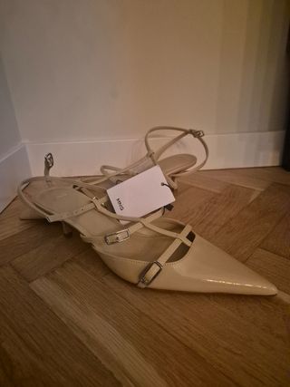 Sandalias Mango Tacón Bajo Beige