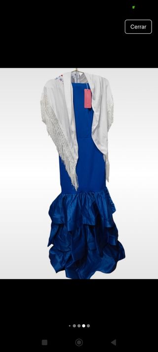 Vestido Flamenca/Fiesta Azul con Chal Blanco