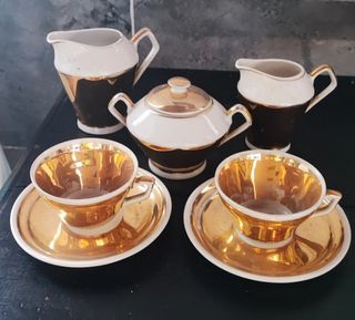 Juego de té Tú y Yo porcelana dorada