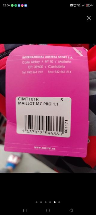 Maillot Ciclismo Austral Talla S Nuevo