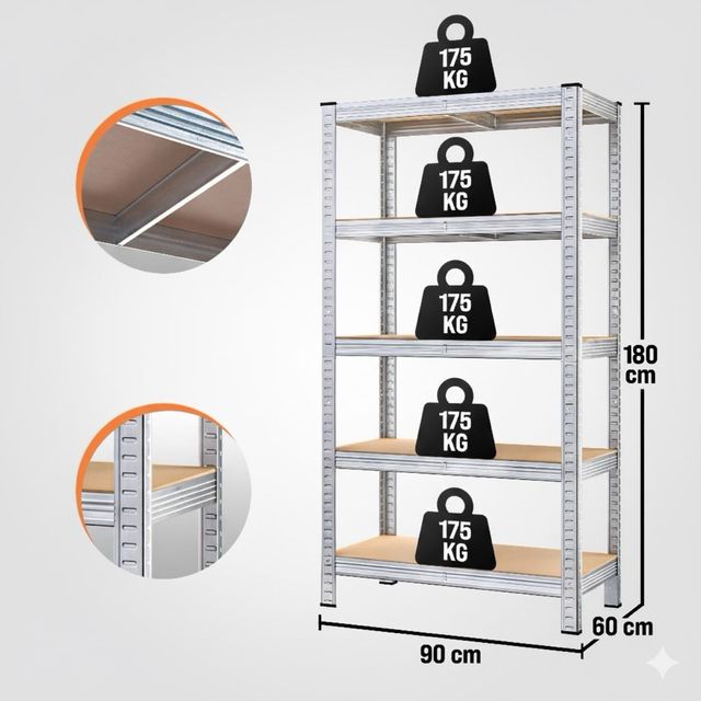 Ripiani in metallo 180x90x40 cm, carico 875 kg