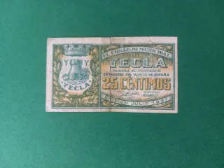 Billete municipal Yecla 25 céntimos 1937