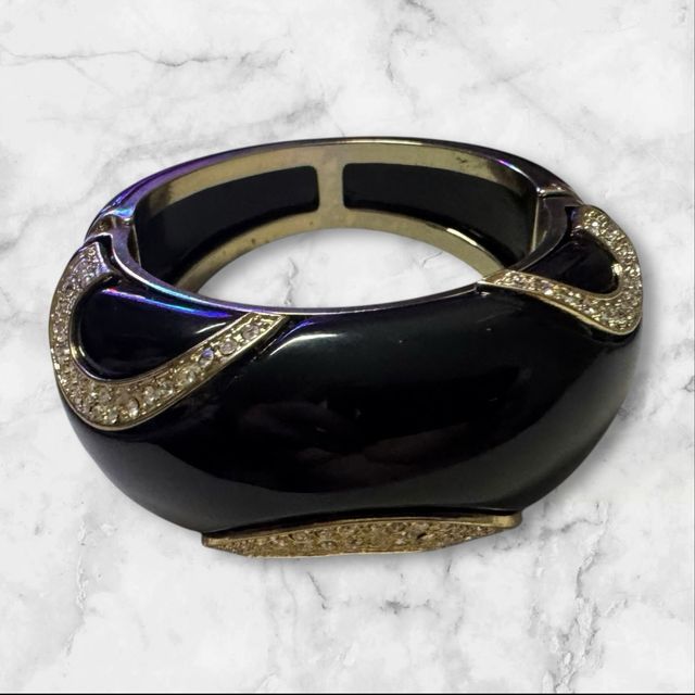 Pulsera Rígida Negra Esmaltada con Brillantes