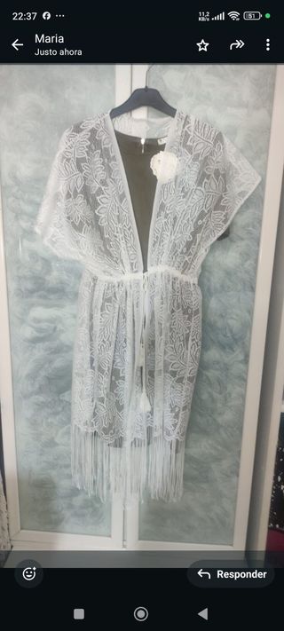 Kimono blanco con flecos talla única