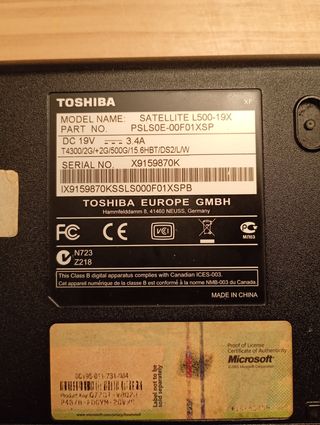 Portátil Toshiba Satellite L500 PARA PIEZAS