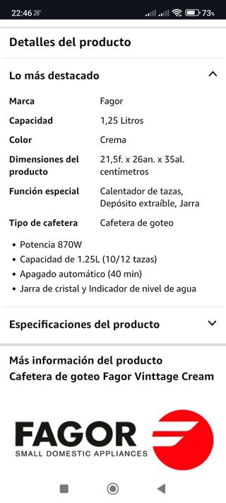 Cafetera Fagor Goteo Beige