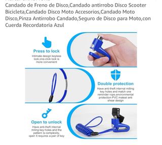 Candado de disco para moto bici o patinete y cable