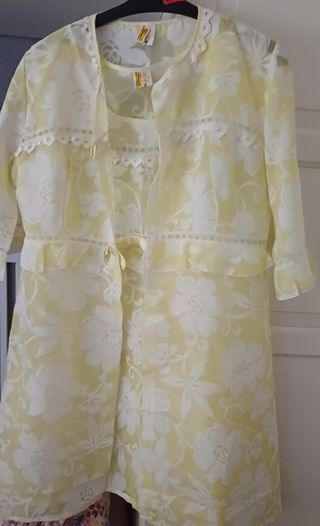 Conjunto lenceria  vintage floral amarillo y blanc