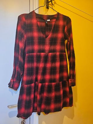 Vestido H&M Rojo Cuadros Talla S