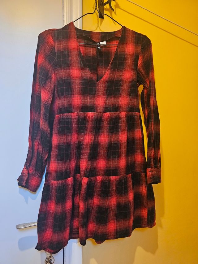 Vestido H&M Rojo Cuadros Talla S