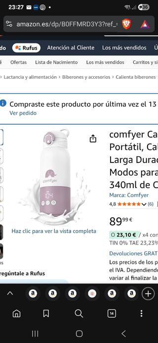 Calienta biberones Comfyer Baby portátil