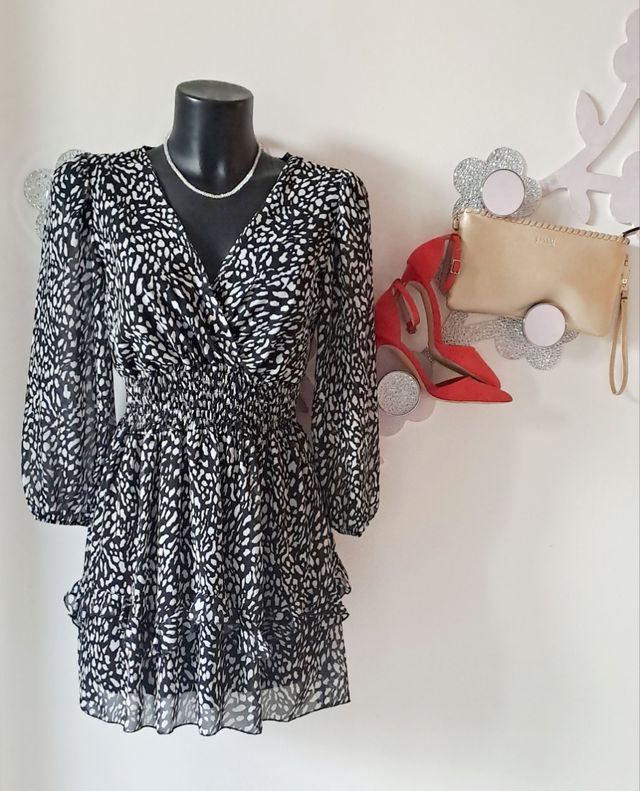 Abito cocktail fantasia bianco e nero