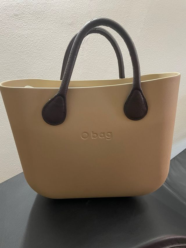 O Bag Beige con Manici Marroni