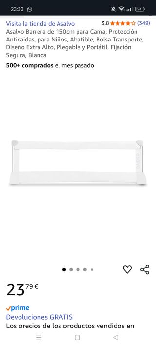 Barrera de seguridad para cama Asalvo 150cm
