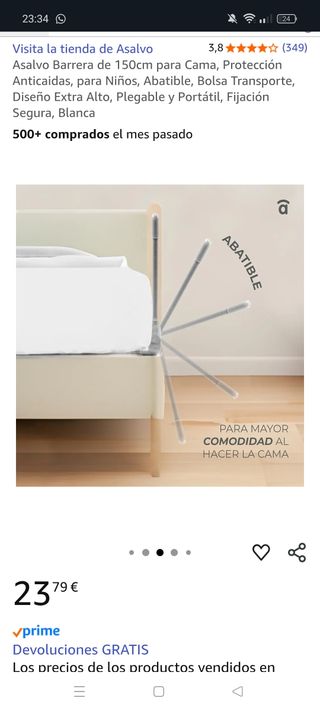 Barrera de seguridad para cama Asalvo 150cm