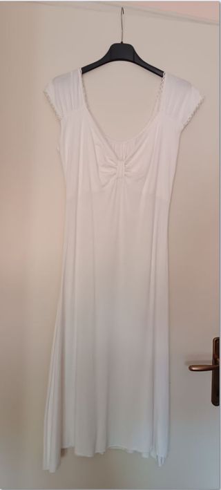Abito longuette, color bianco panna, tg. S,cotone