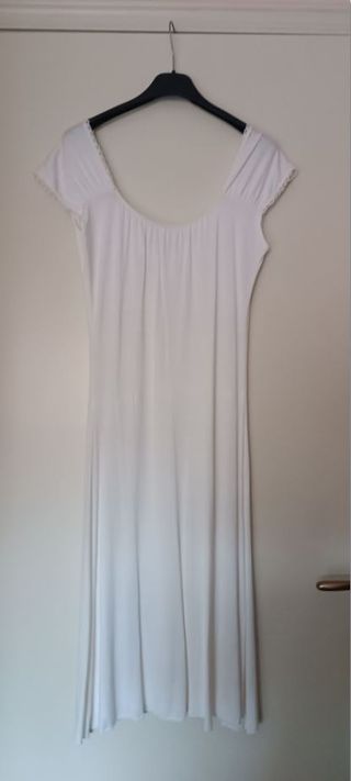 Abito longuette, color bianco panna, tg. S,cotone