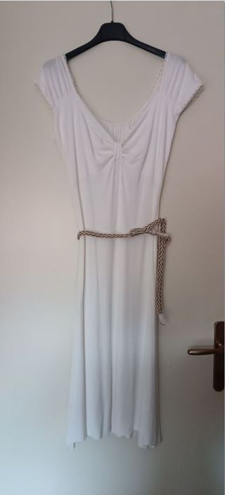 Abito longuette, color bianco panna, tg. S,cotone