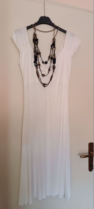 Abito longuette, color bianco panna, tg. S,cotone