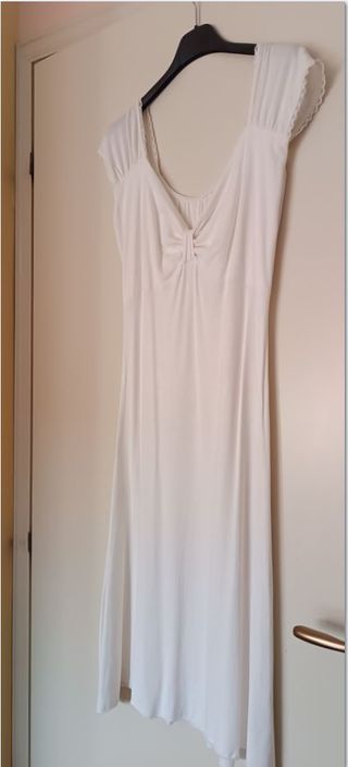 Abito longuette, color bianco panna, tg. S,cotone