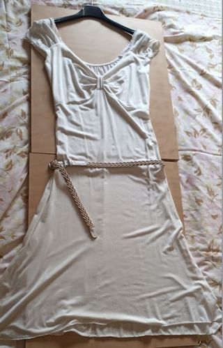 Abito longuette, color bianco panna, tg. S,cotone