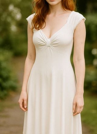 Abito longuette, color bianco panna, tg. S,cotone