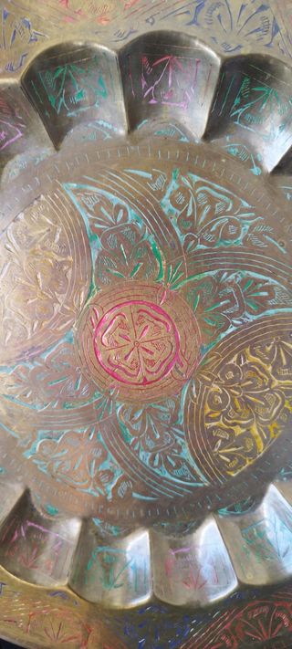 Piatto antico ottone decorato 40 cm