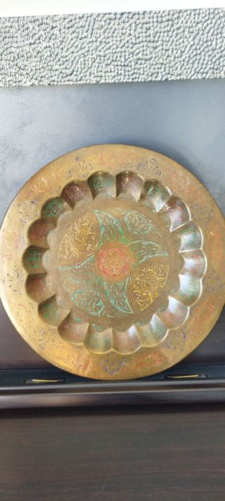Piatto antico ottone decorato 40 cm