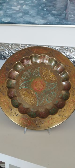 Piatto antico ottone decorato 40 cm
