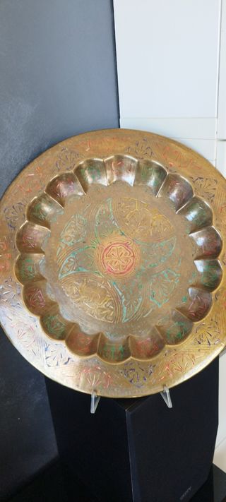 Piatto antico ottone decorato 40 cm