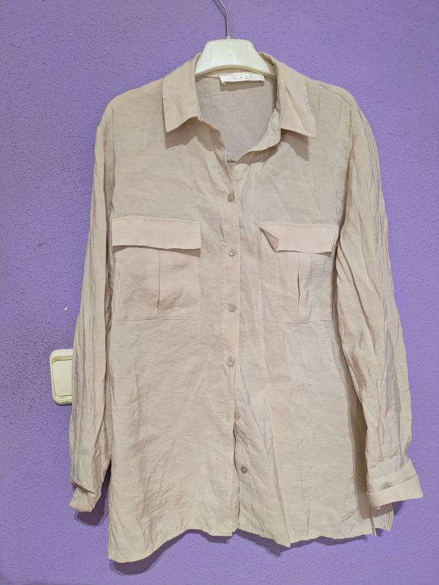 Camicia beige a manica lunga