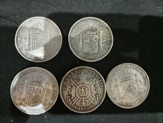 Monedas de plata: Pesetas y 1 Franco
