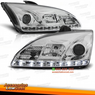 FAROS FORD FOCUS MK2 LUZ DIURNA LED. FONDO CROMAD