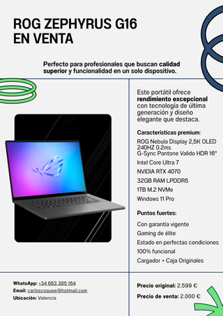 Portátil ASUS ROG Zephyrus G16 Intel Core Ultra 7