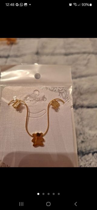 Conjunto Cadena y Pendientes Oso Dorado Nuevo
