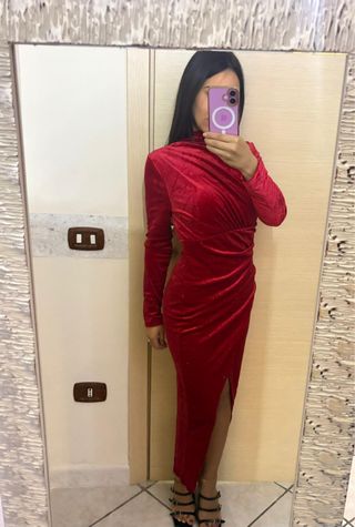 Vestito lungo rosso con strass
