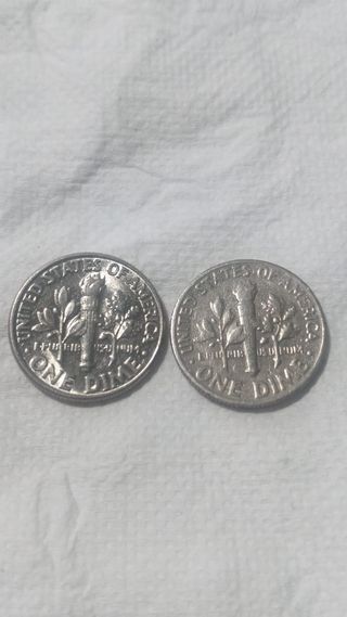 2 Monedas 1 Dime EE.UU. 1967 y 1993 D