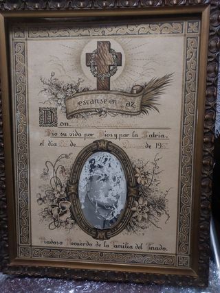 Recuerdo fúnebre antiguo enmarcado (decada 40/50)”