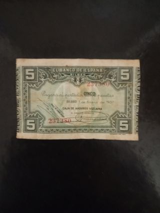 🇵🇲 Billete de 5 pesetas, Bilbao (1937).