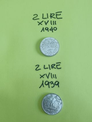 2 Lire Italia 1939 e 1940 Vittorio Emanuele III