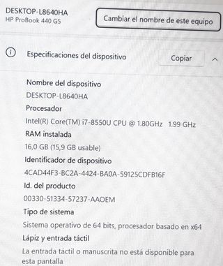 Portátil HP i7 SSD 500gb Negro