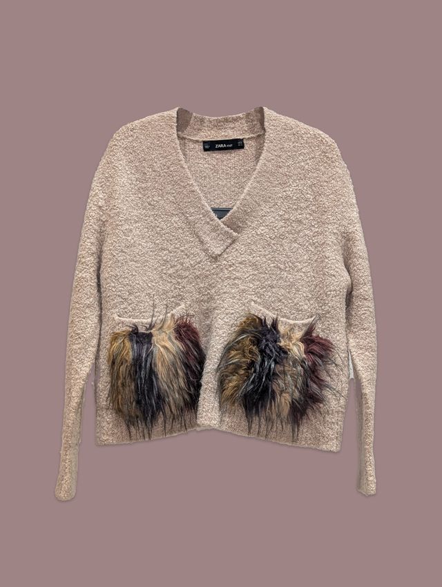 Jersey Zara peludo beige multicolor