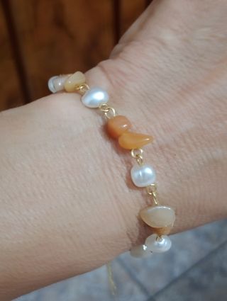 Pulsera Acero Dorado Multicolor Perlas Piedras