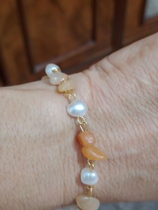 Pulsera Acero Dorado Multicolor Perlas Piedras