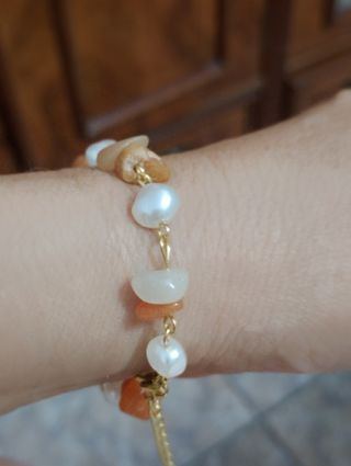 Pulsera Acero Dorado Multicolor Perlas Piedras